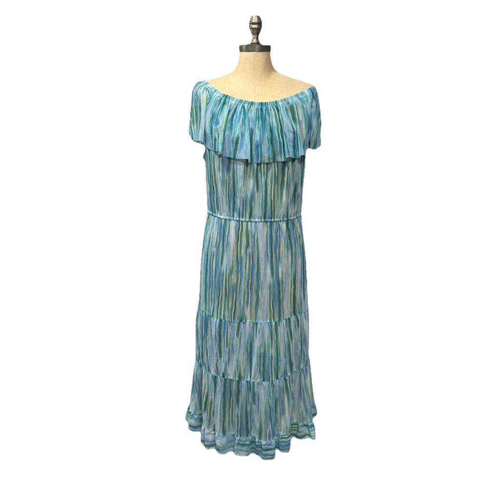 Isaac Mizrahi Live Always Isaac Printed Mesh Ruffle Dress Womens Xl Art To Wear